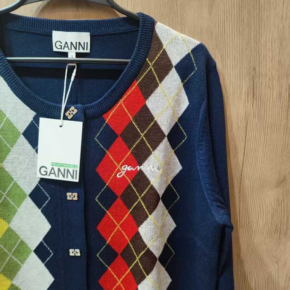 Ganni Women's Colorful Argyle Cardigan - Picture 4 of 5